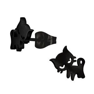 Black Cat Stud Earrings – Stainless Steel and Waterproof